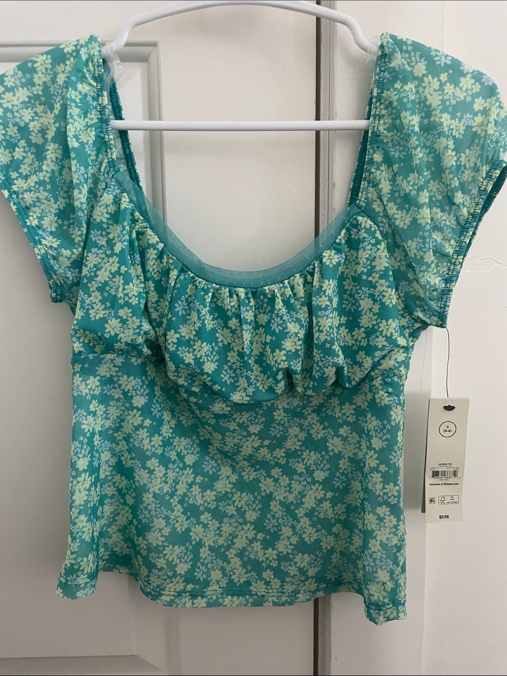 Women's Teal Floral Scoop-Neck Blouse